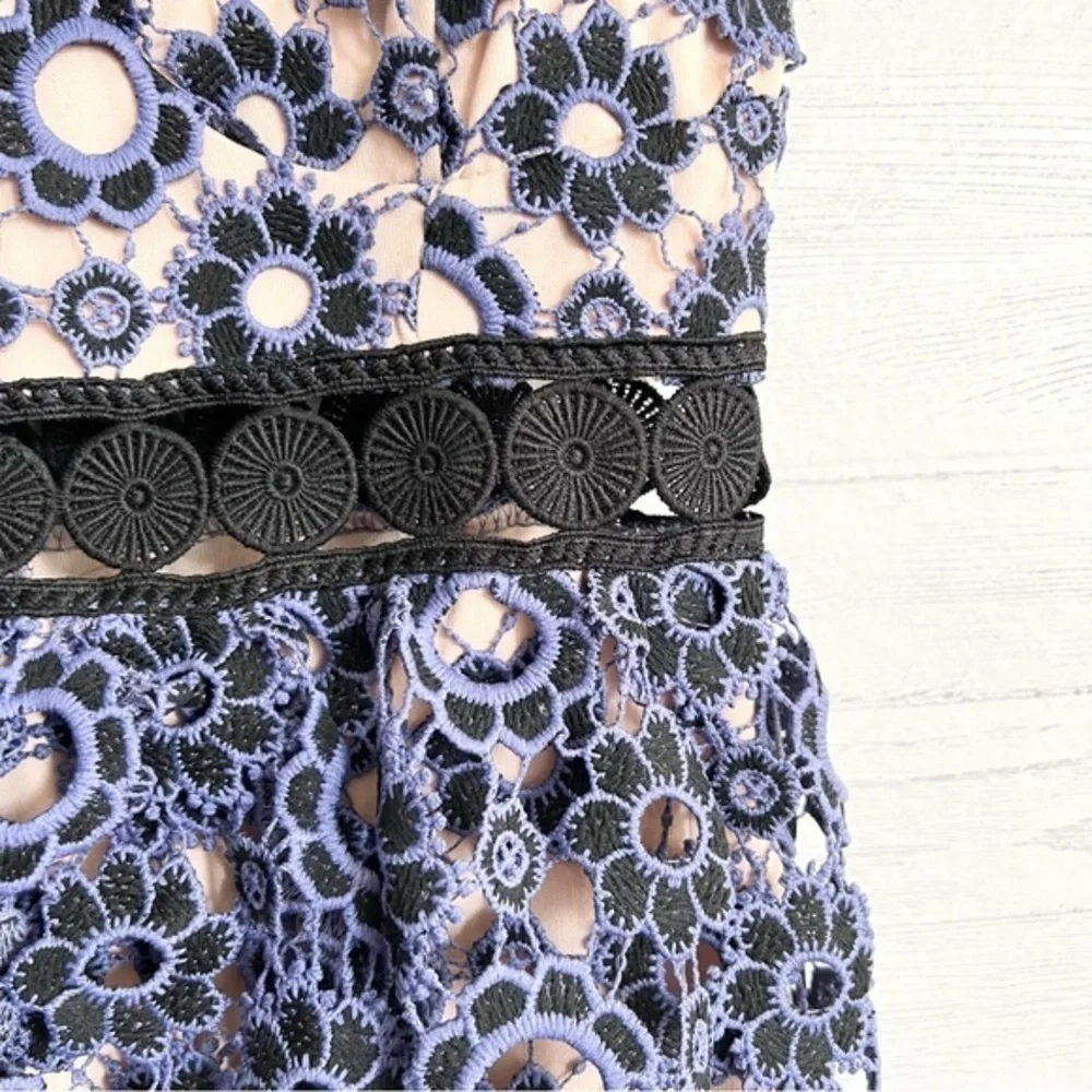 Just Me Lavender and Black Overlay Floral Lace Ruffle Dress - Picture 6 of 17